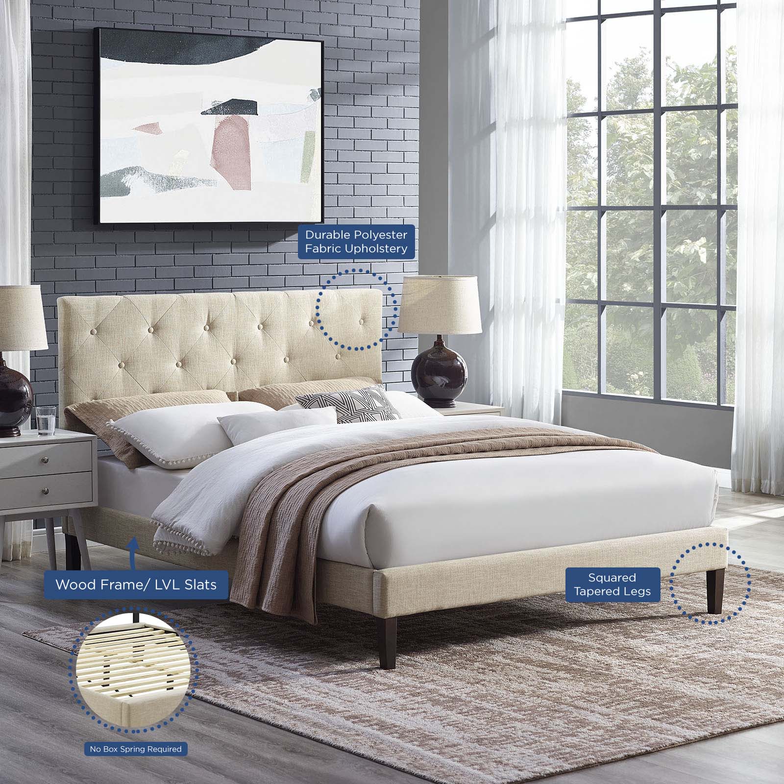 Tarah Full Fabric Platform Bed with Squared Tapered Legs By Modway - MOD-5985 - Image 6