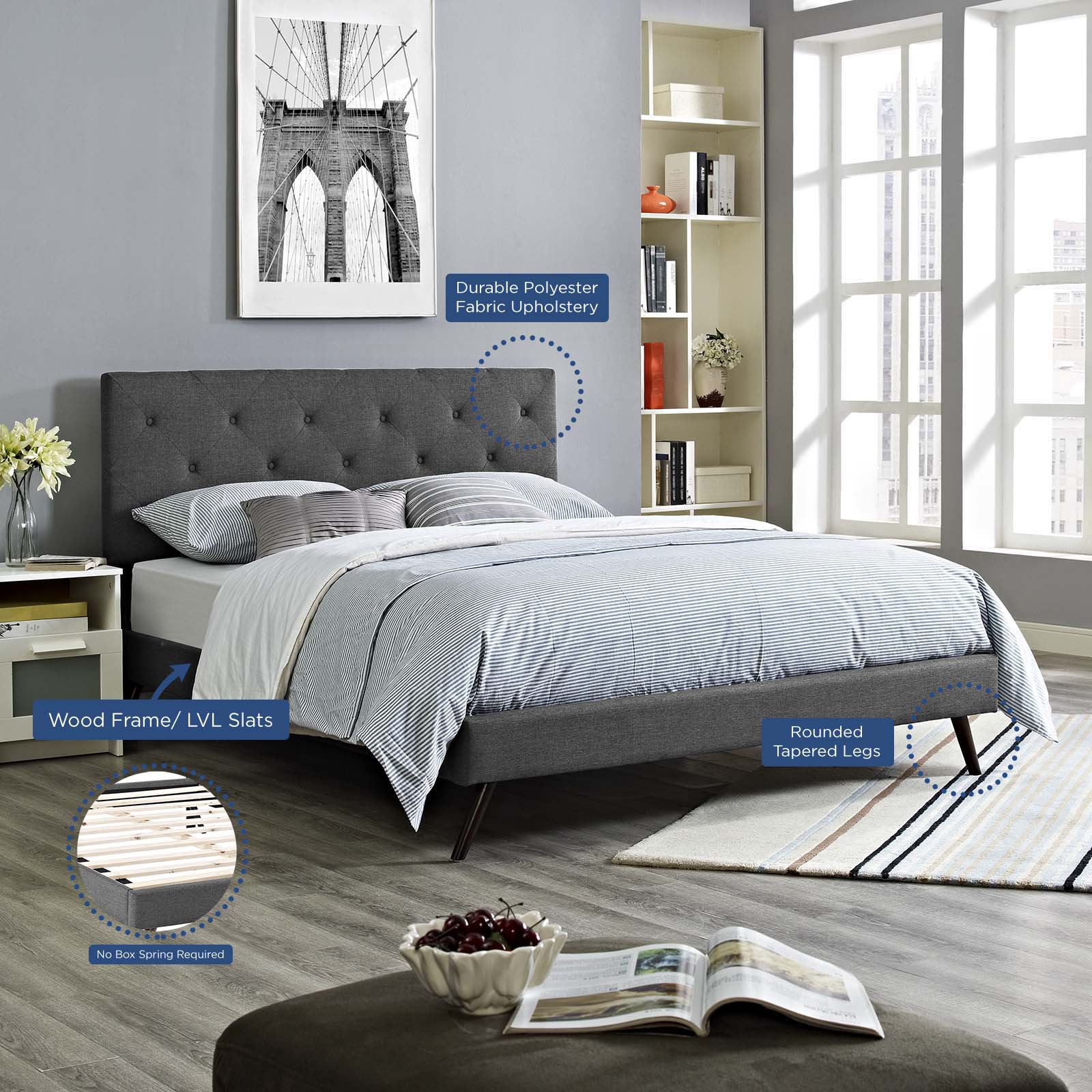 Tarah Queen Fabric Platform Bed with Round Splayed Legs By Modway - MOD-5979 - Image 11