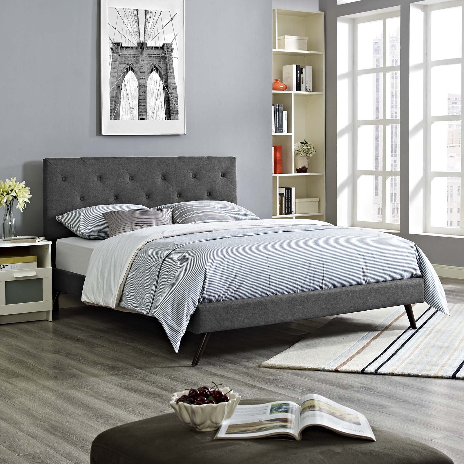 Tarah Queen Fabric Platform Bed with Round Splayed Legs By Modway - MOD-5979 - Image 12