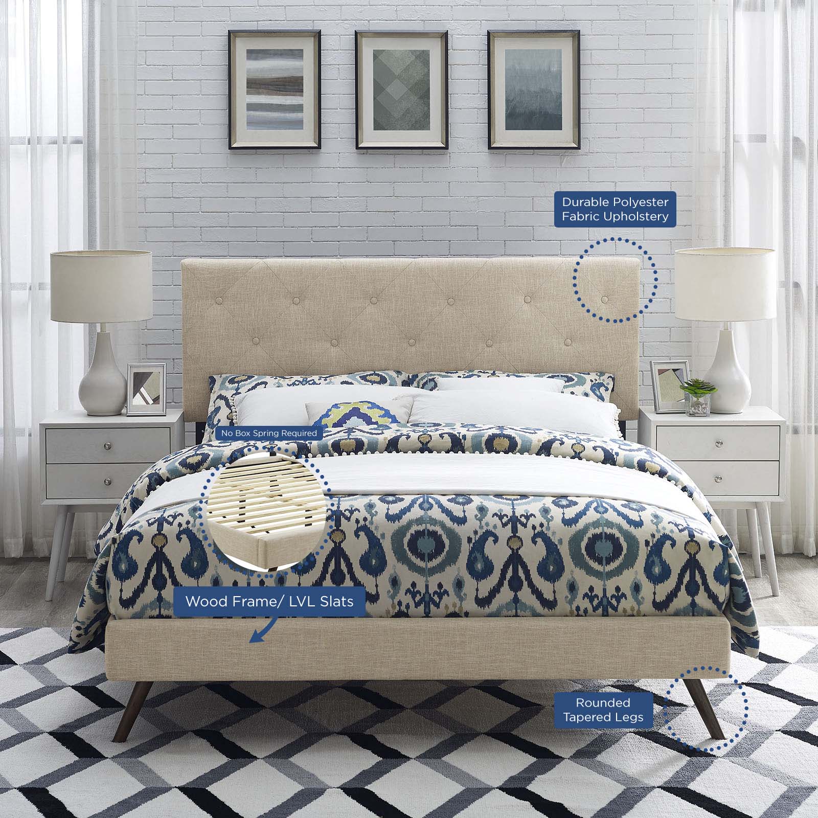 Tarah Queen Fabric Platform Bed with Round Splayed Legs By Modway - MOD-5979 - Image 6