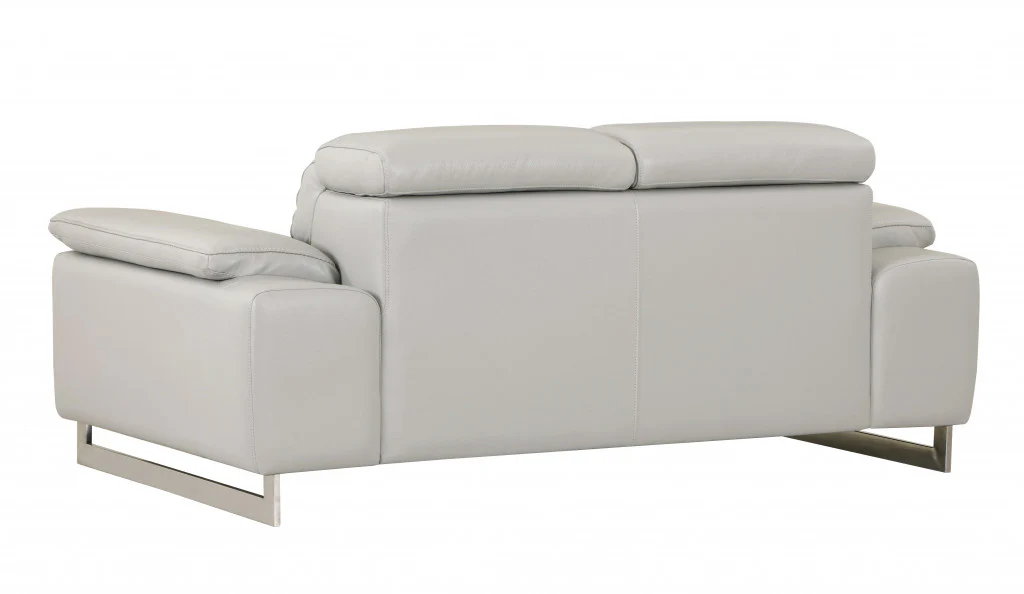 Tasteful Light Grey Genuine Italian Leather Loveseat By Homeroots - Image 3