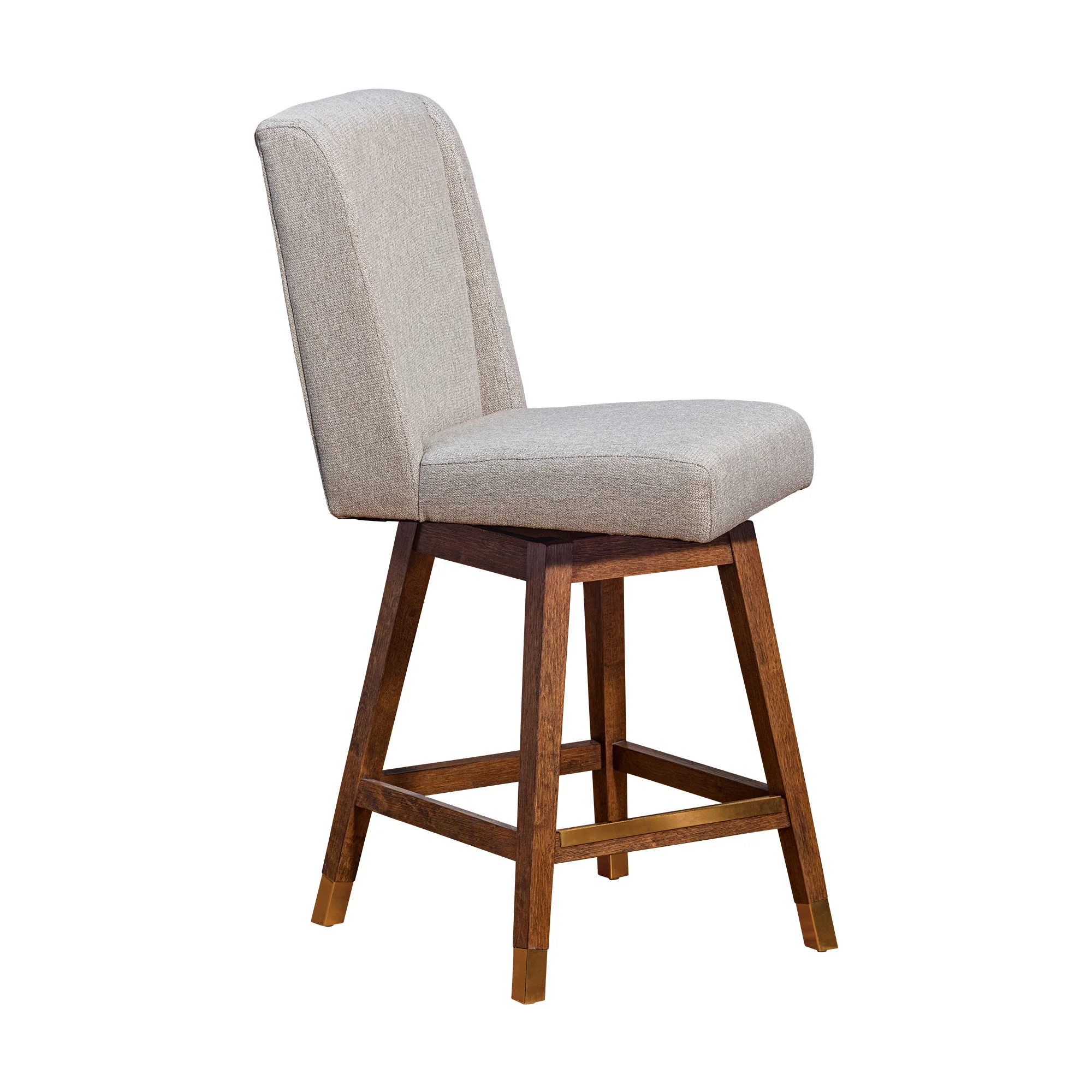 Taupe and Brown Solid Wood Swivel Bar Chair By Homeroots - Image 4