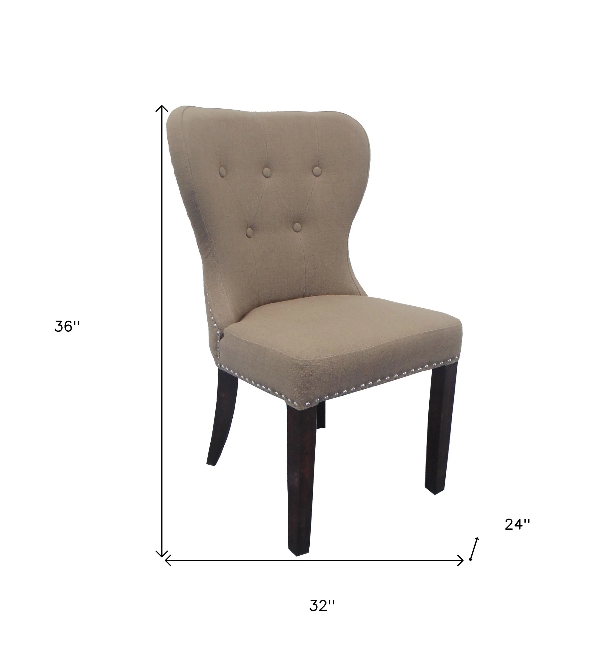 Taupe And Dark Brown Linen Tufted Side Chair By Homeroots - Image 2