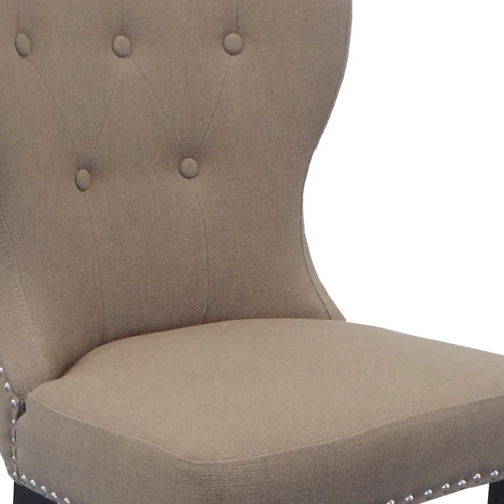 Taupe And Dark Brown Linen Tufted Side Chair By Homeroots - Image 3