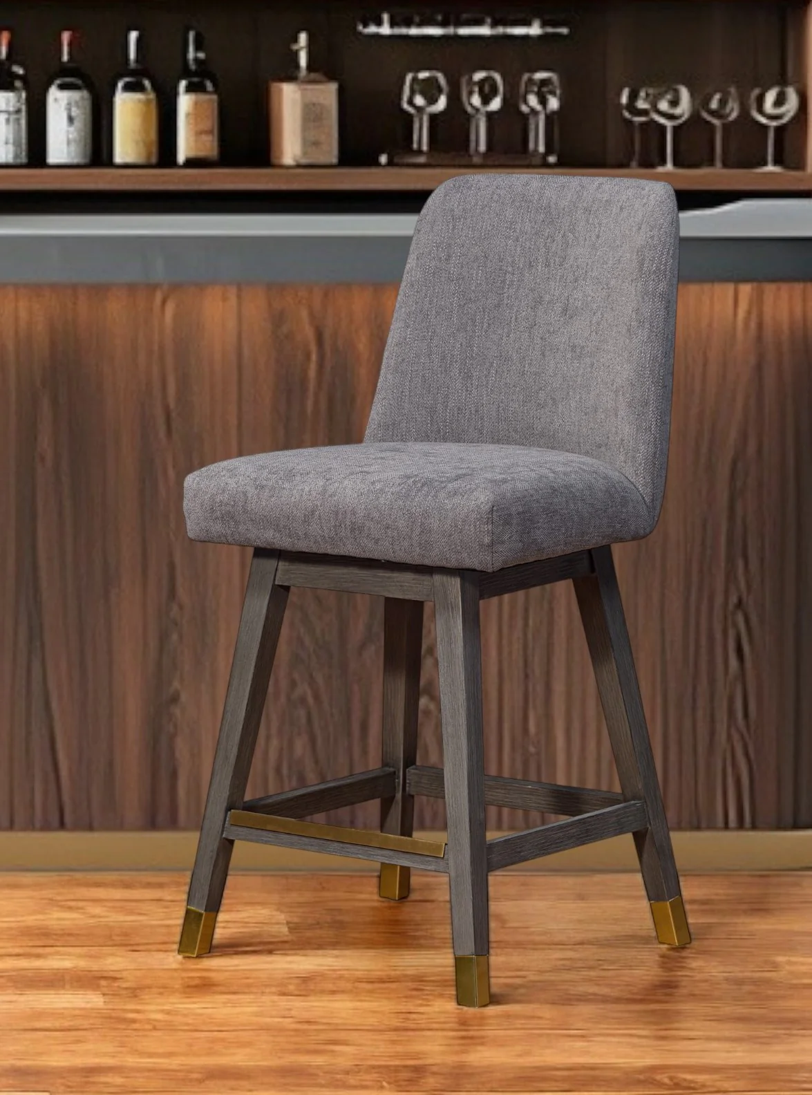 Taupe and Gray Solid Wood Counter Height Swivel Bar Chair By Homeroots - Image 6