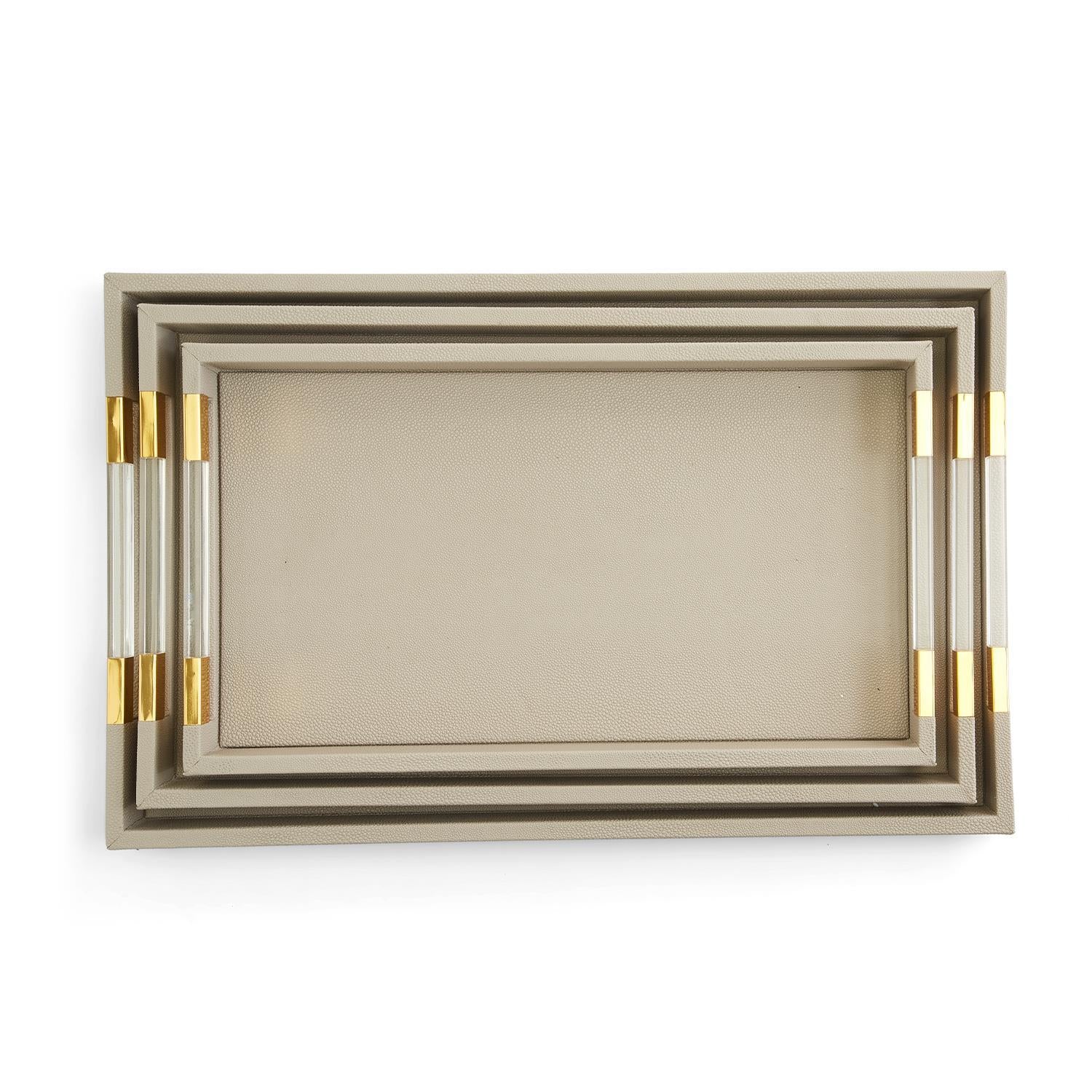Taupe Decorative Rectangle Tray Set Of 6 By Tozai Home - Image 2