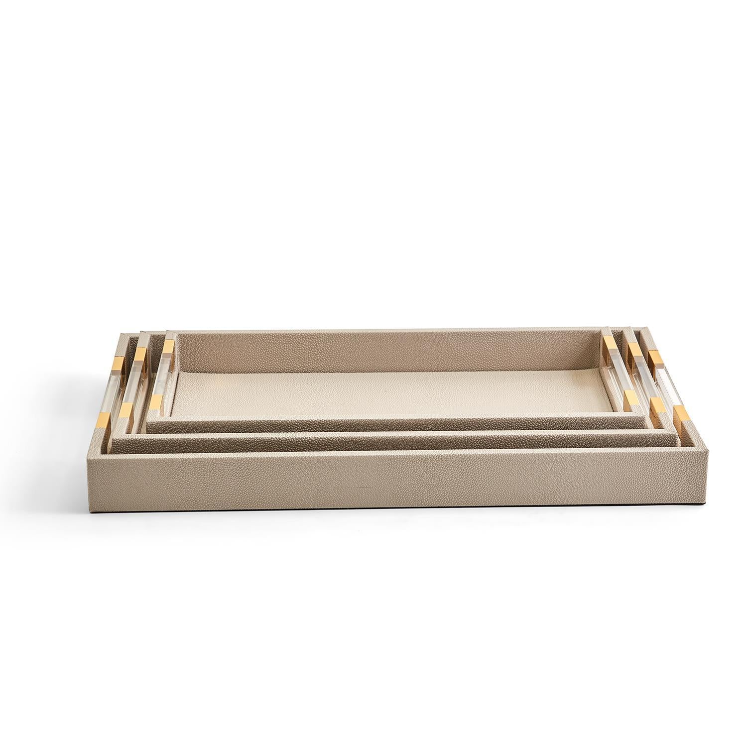 Taupe Decorative Rectangle Tray Set Of 6 By Tozai Home - Image 3