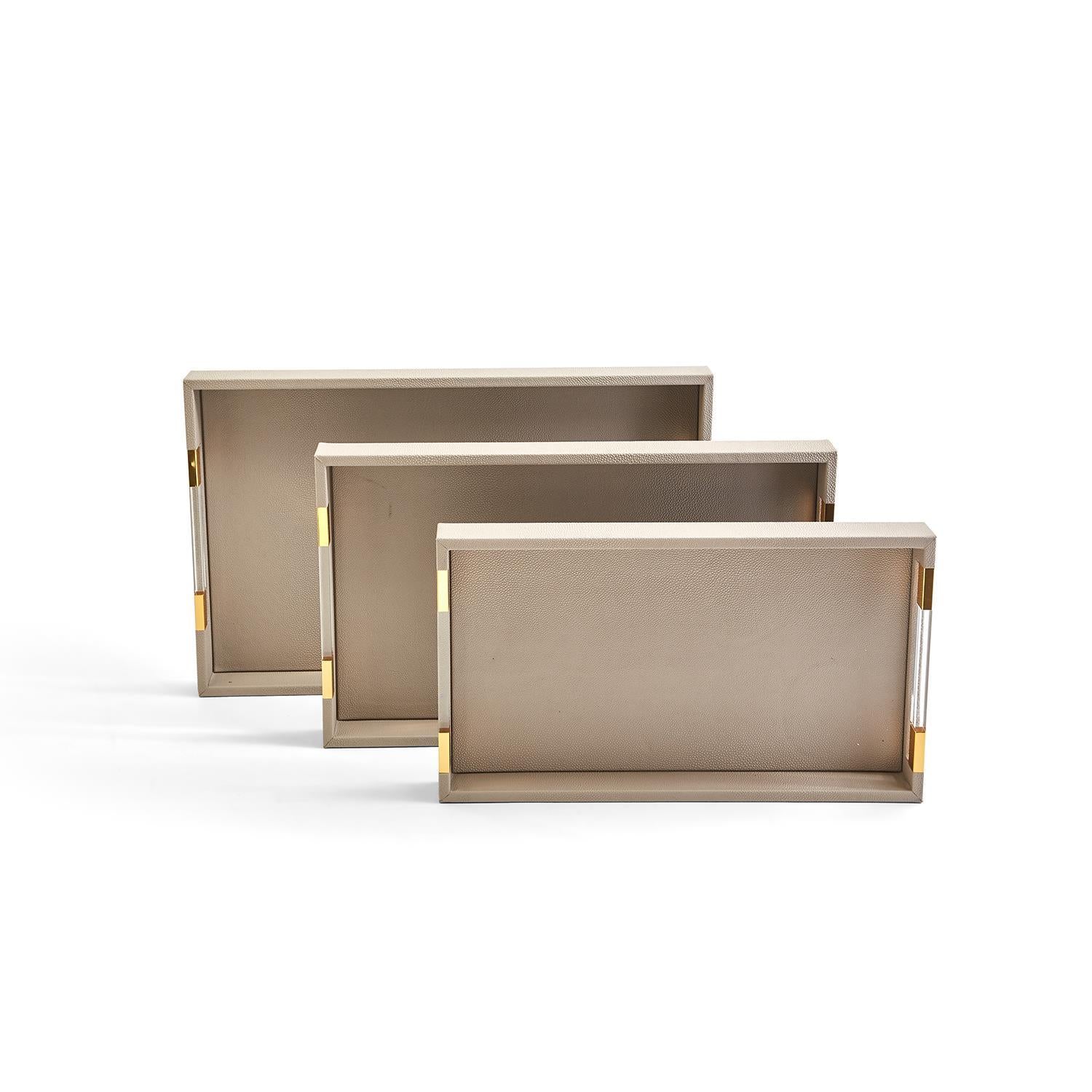 Taupe Decorative Rectangle Tray Set Of 6 By Tozai Home - Image 4