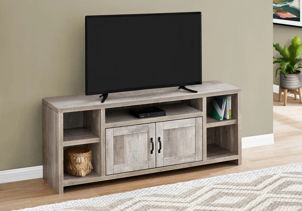 Taupe Distressed Wood Enclosed and Open Storage TV Stand By Homeroots - Image 2