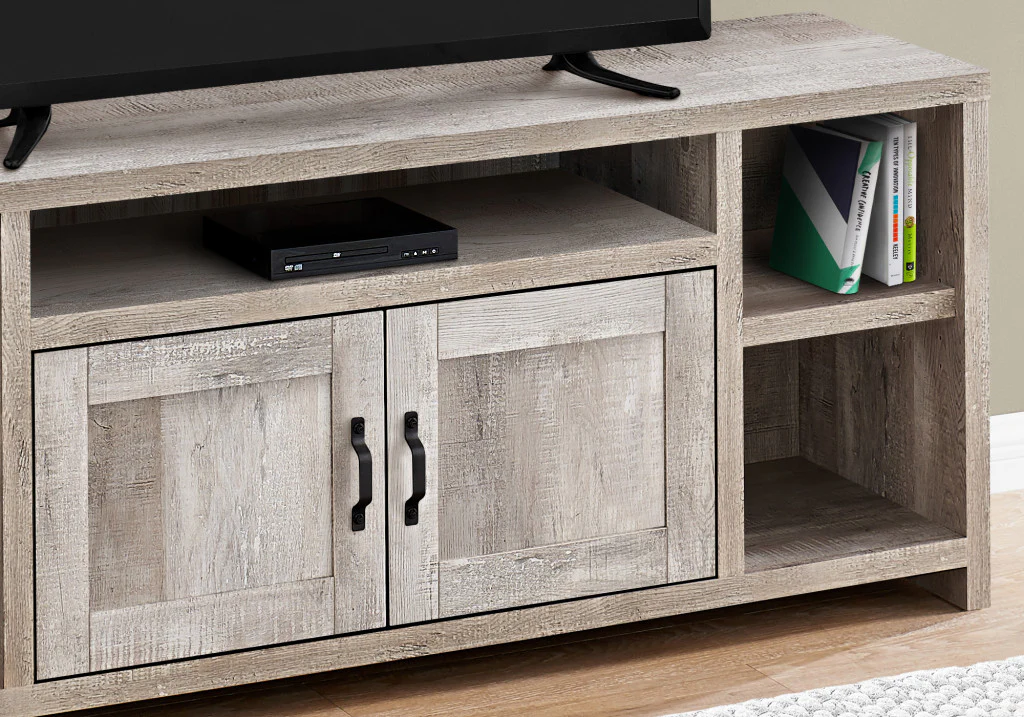 Taupe Distressed Wood Enclosed and Open Storage TV Stand By Homeroots - Image 3