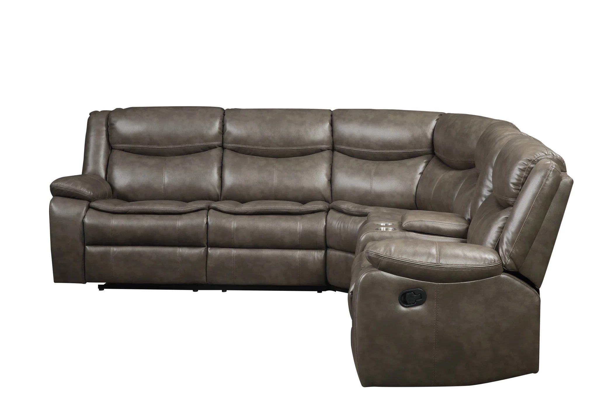Taupe Faux Leather Reclining L Shaped Six Piece Corner Sectional With Console By Homeroots - Image 2