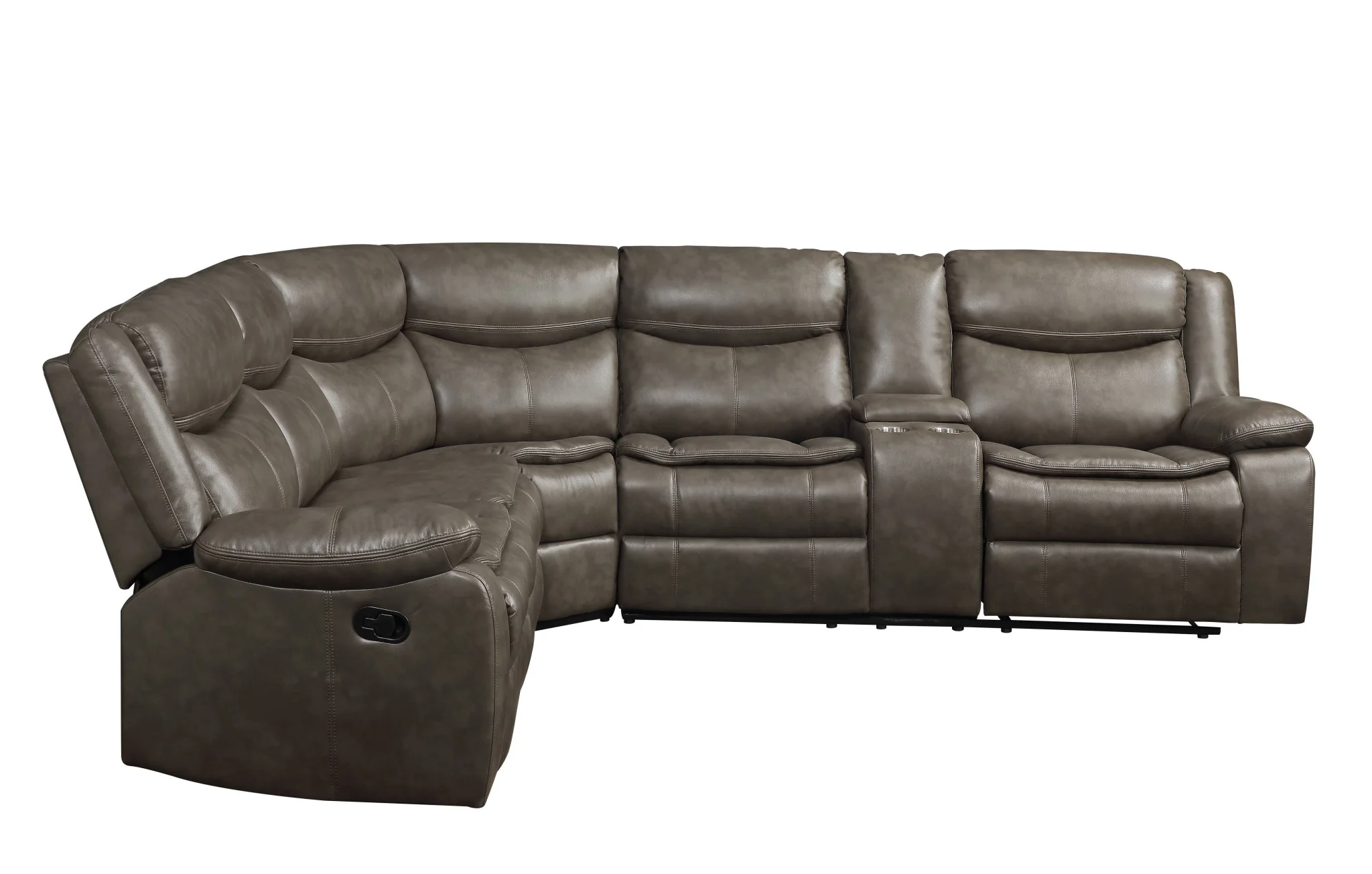 Taupe Faux Leather Reclining L Shaped Six Piece Corner Sectional With Console By Homeroots - Image 5