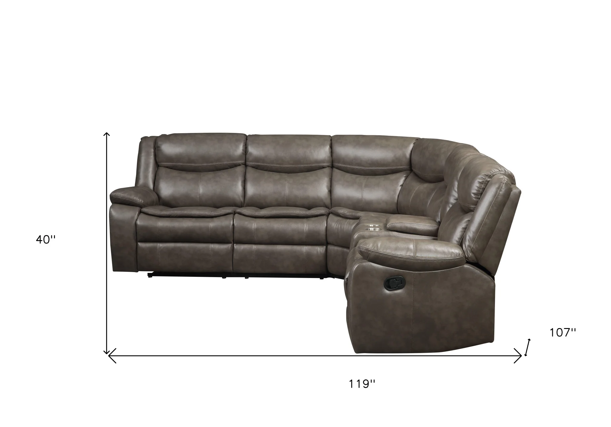 Taupe Faux Leather Reclining L Shaped Six Piece Corner Sectional With Console By Homeroots - Image 6