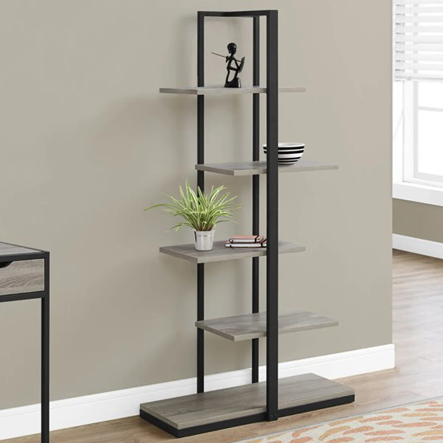 Taupe Metal Five Tier Etagere Bookcase By Homeroots - Image 4