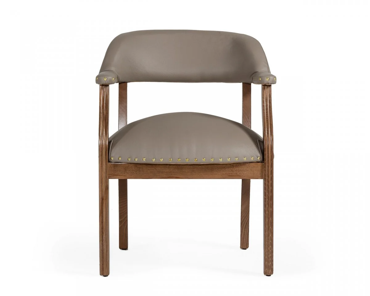 Taupe Nailhead Faux Leather Dining Arm Chair By Homeroots - Image 2