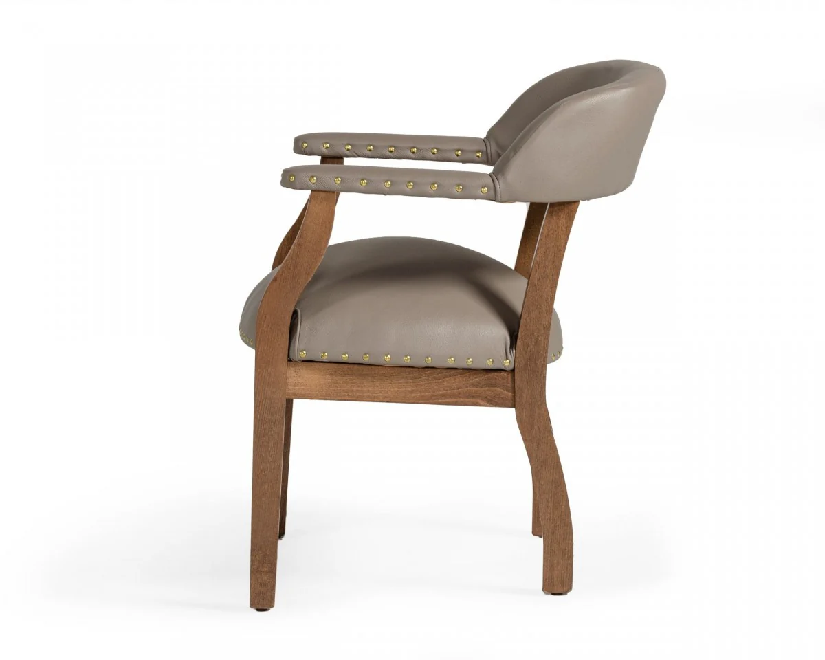 Taupe Nailhead Faux Leather Dining Arm Chair By Homeroots - Image 3