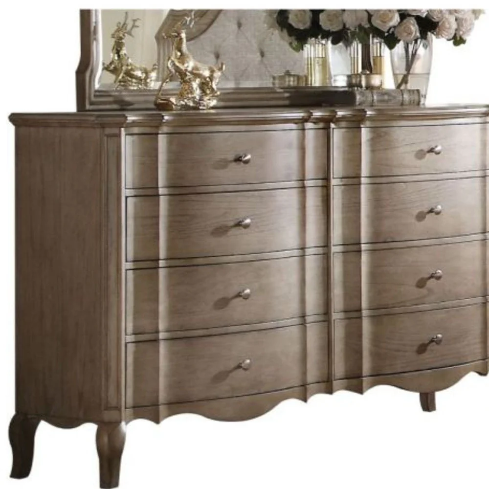 Taupe Solid and Manufactured Wood Eight Drawer Double Dresser By Homeroots - Image 3
