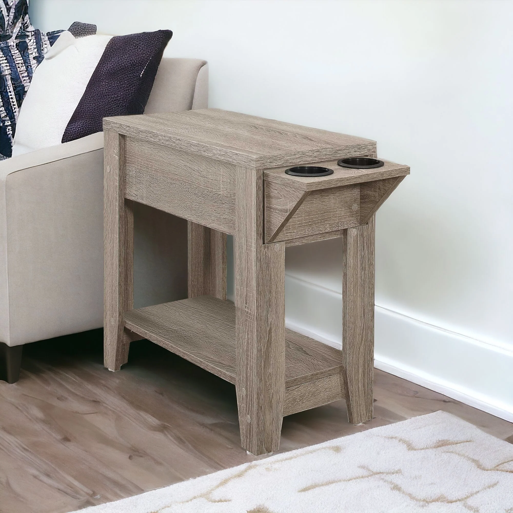 Taupe Wood End Table With Shelf By Homeroots - Image 3