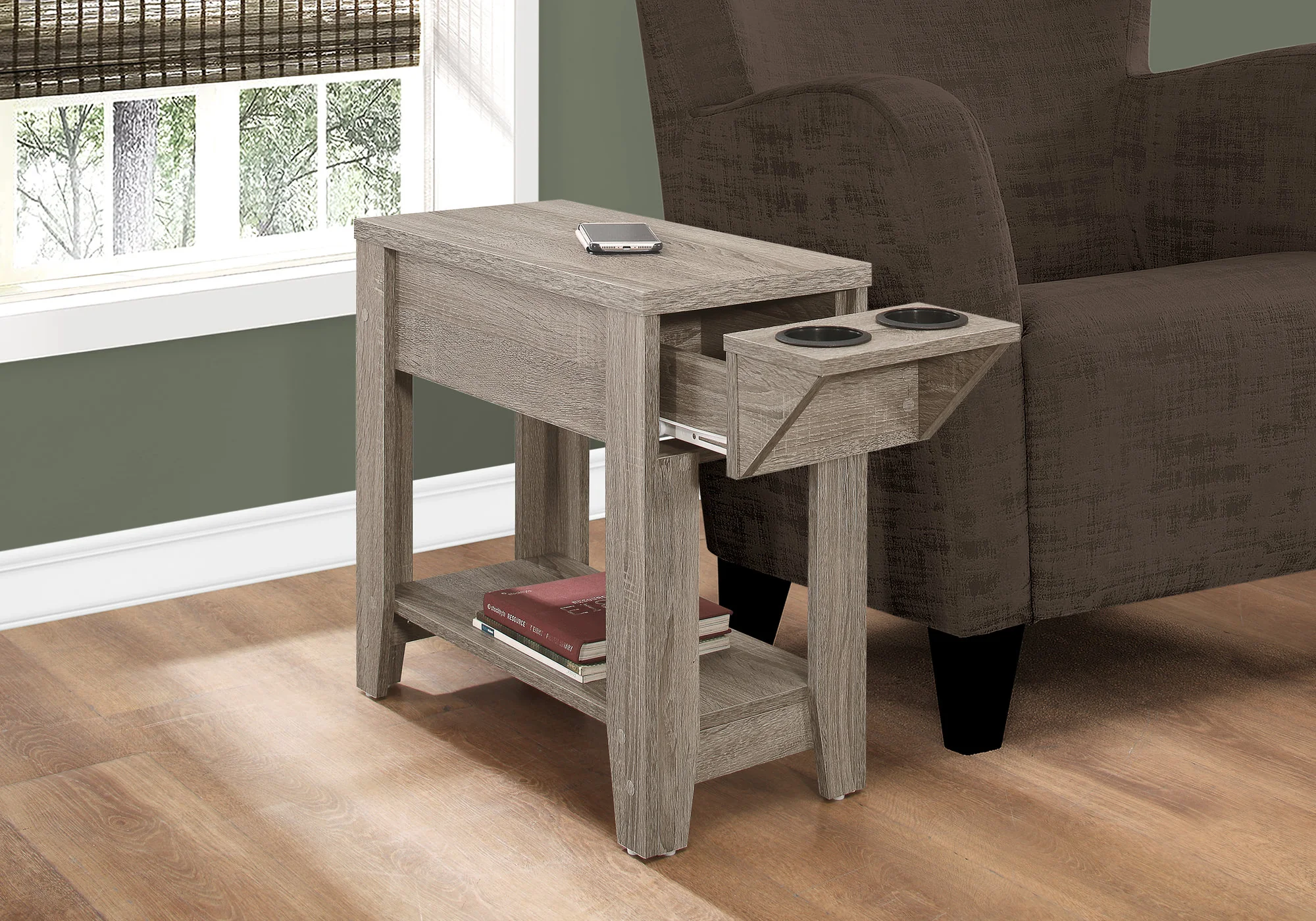 Taupe Wood End Table With Shelf By Homeroots - Image 7