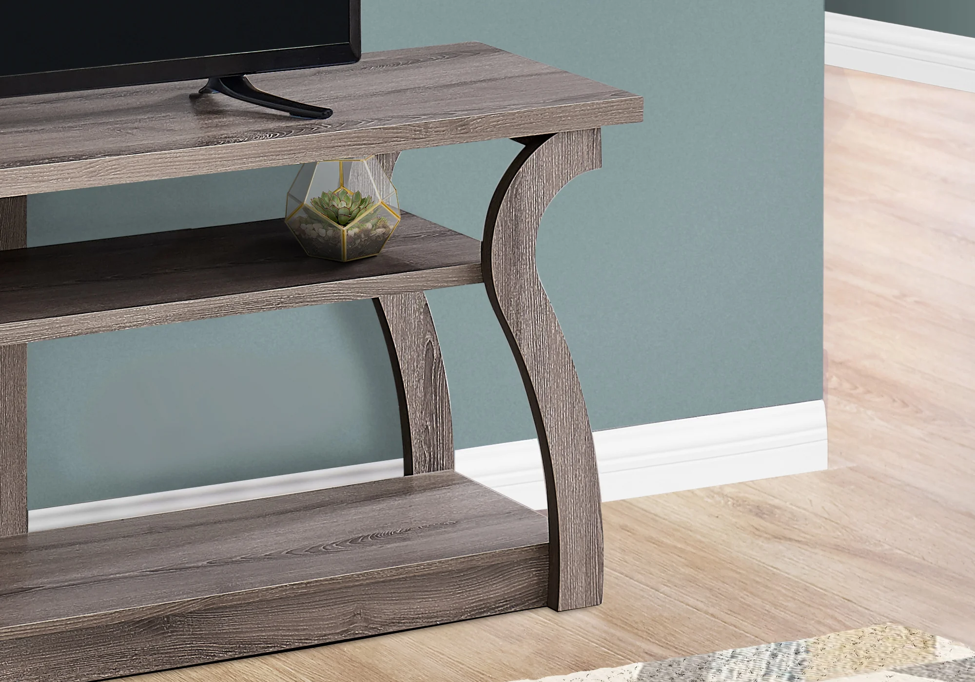 Taupe Wood Open Shelving TV Stand By Homeroots - Image 4