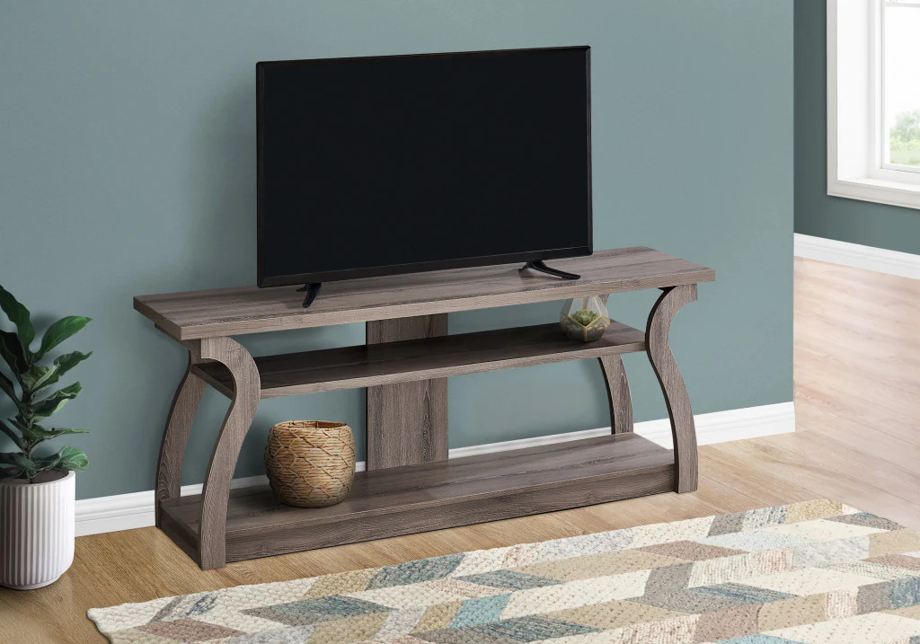 Taupe Wood Open Shelving TV Stand By Homeroots - Image 6