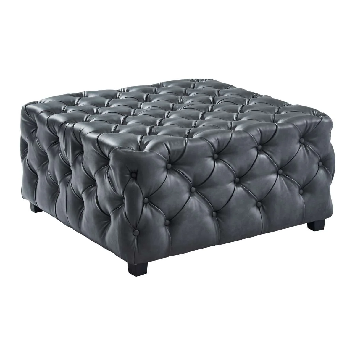 Taurus Contemporary Ottoman in Gray Faux Leather with Wood Legs By Armen Living - Image 2
