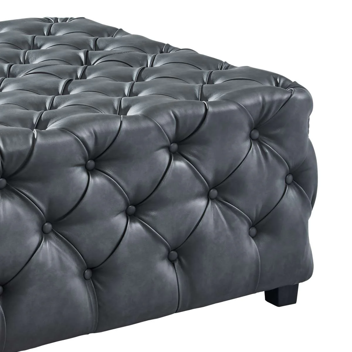 Taurus Contemporary Ottoman in Gray Faux Leather with Wood Legs By Armen Living - Image 3