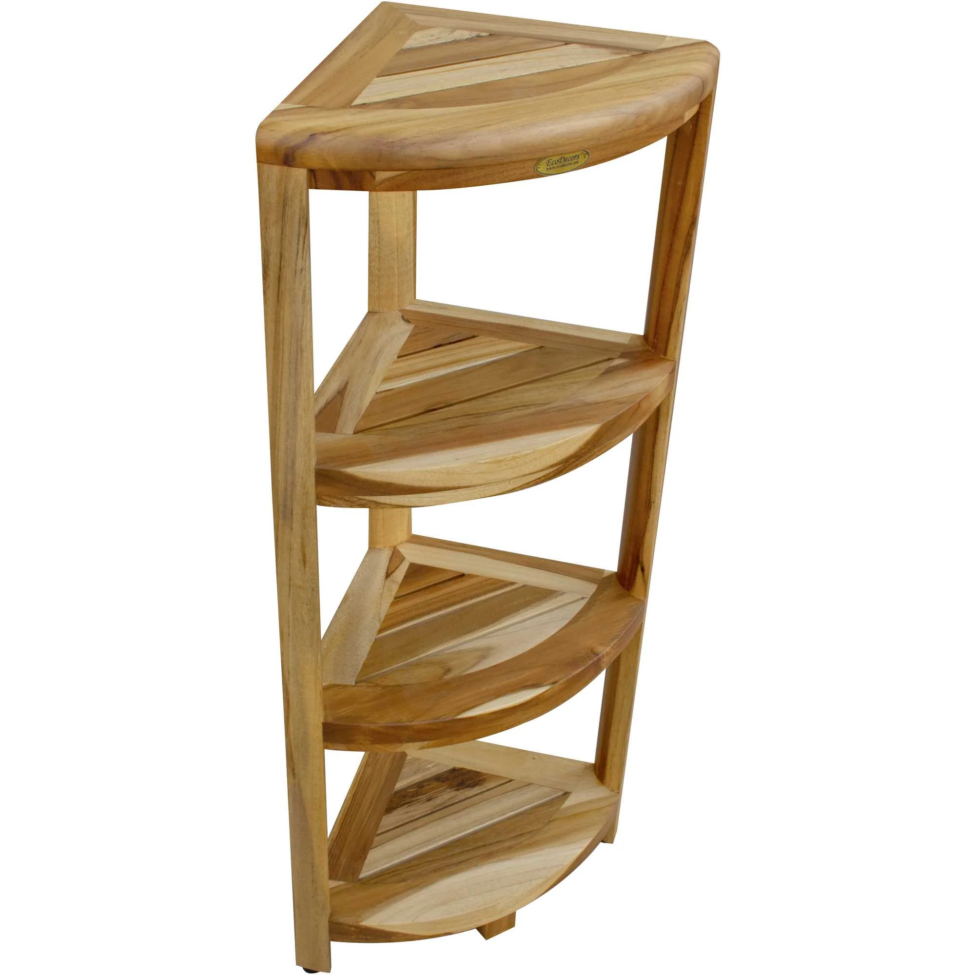 Teak Four Tier Corner Shelf in Natural Finish By Homeroots - Image 4