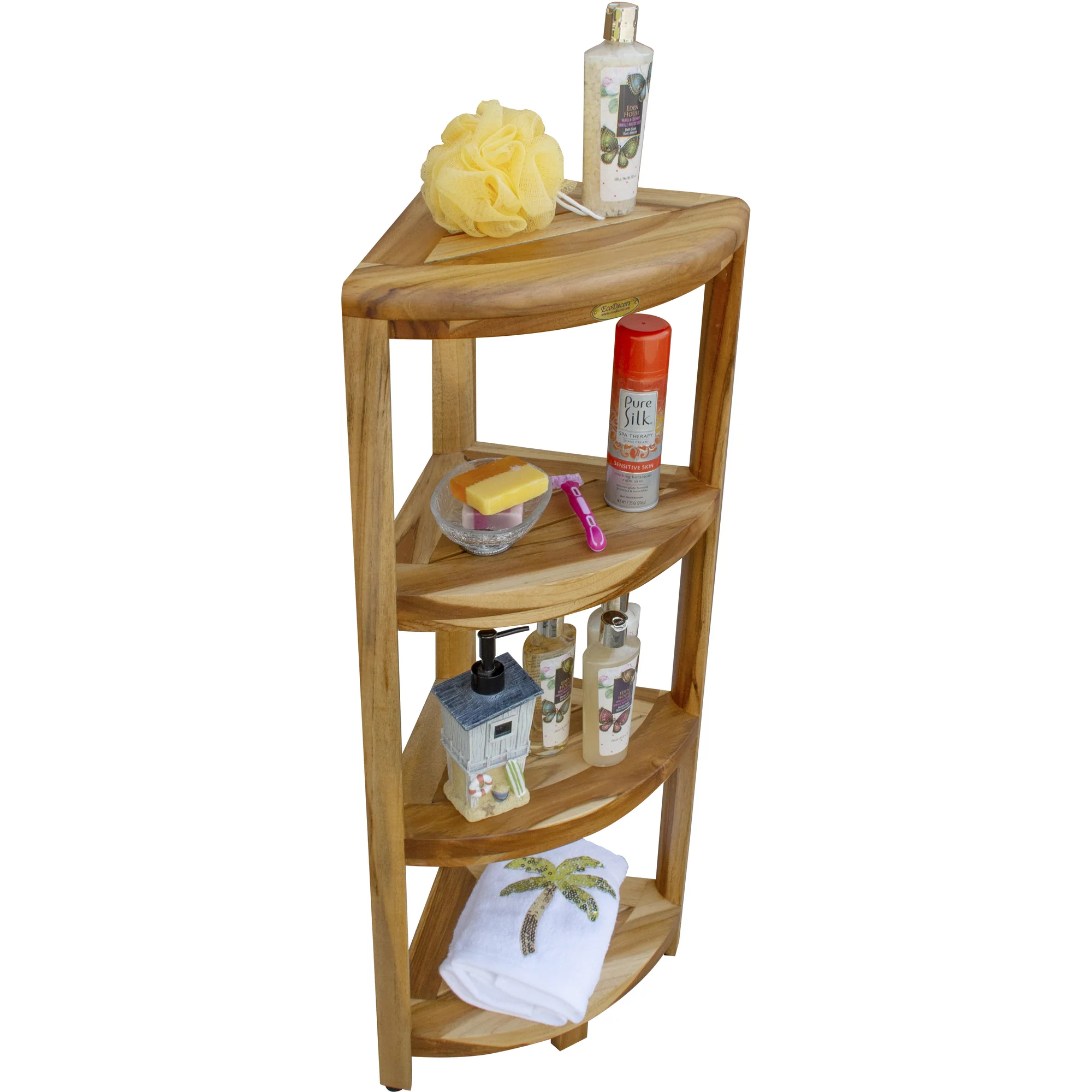 Teak Four Tier Corner Shelf in Natural Finish By Homeroots - Image 5