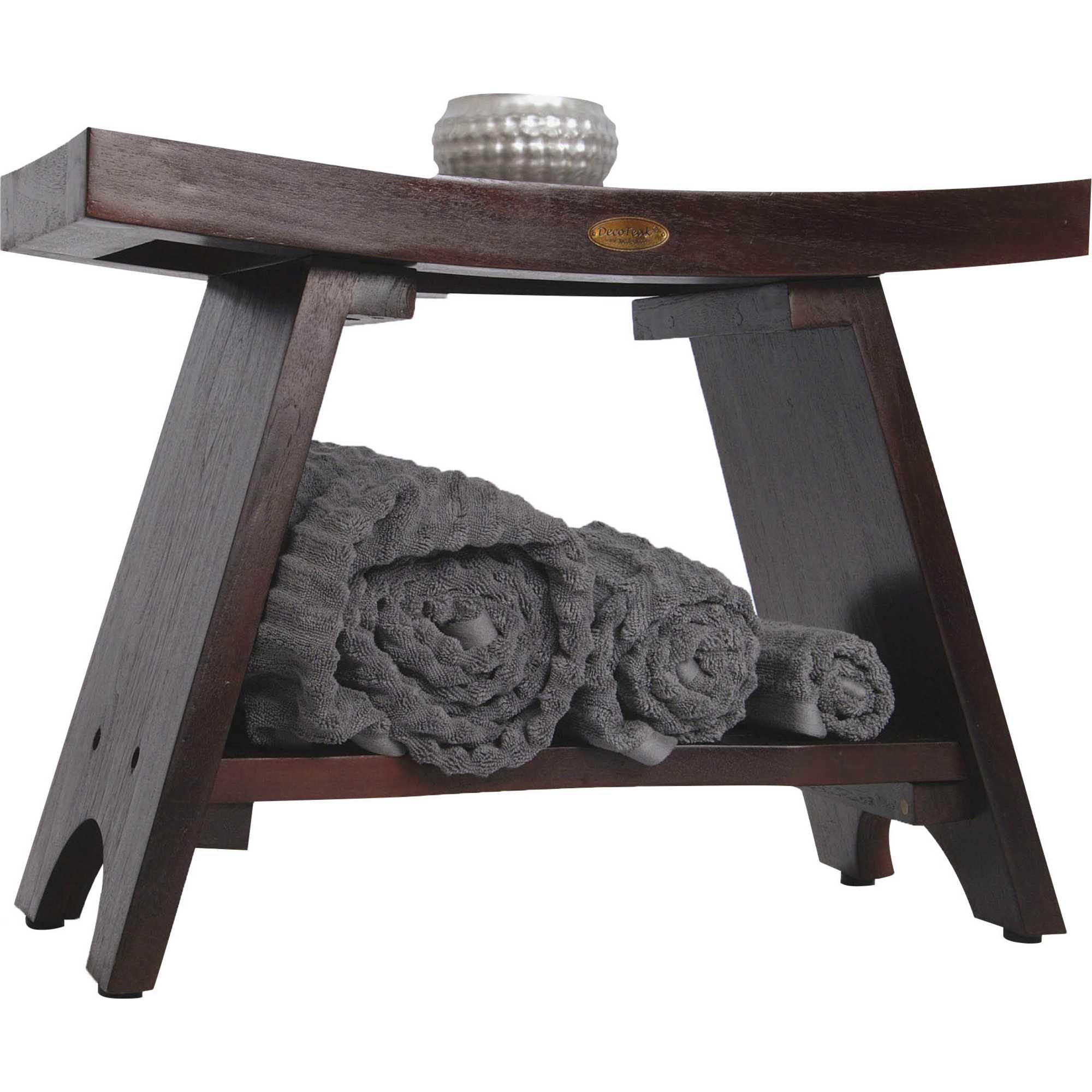 Teak Rectangular Shower Bench with Shelf in Brown Finish By Homeroots - Image 4