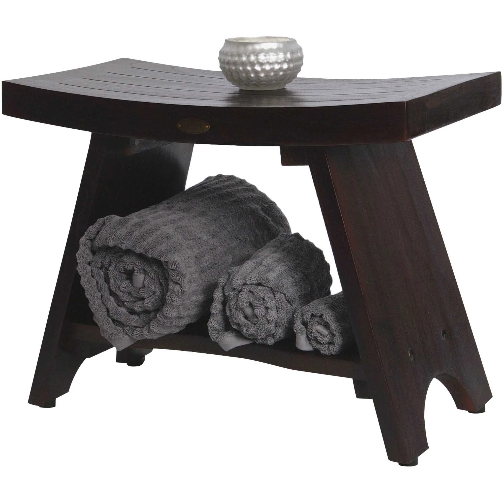 Teak Rectangular Shower Bench with Shelf in Brown Finish By Homeroots - Image 5