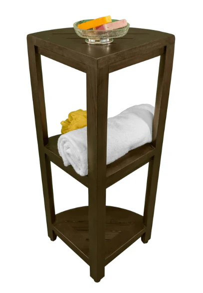 Teak Three Tier Corner Corner Shower Shelf in Brown Finish By Homeroots - Image 2