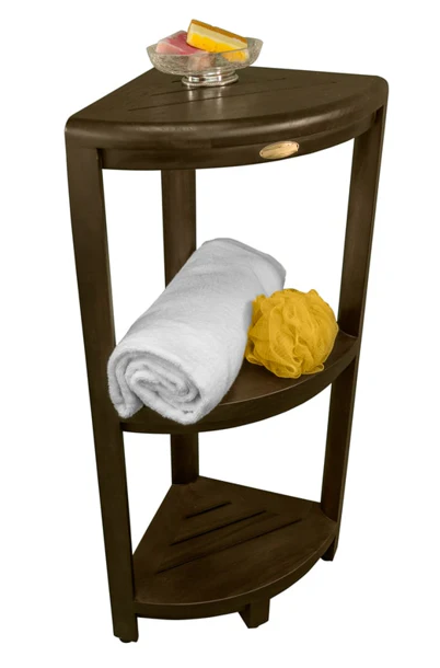 Teak Three Tier Corner Corner Shower Shelf in Brown Finish By Homeroots - Image 4