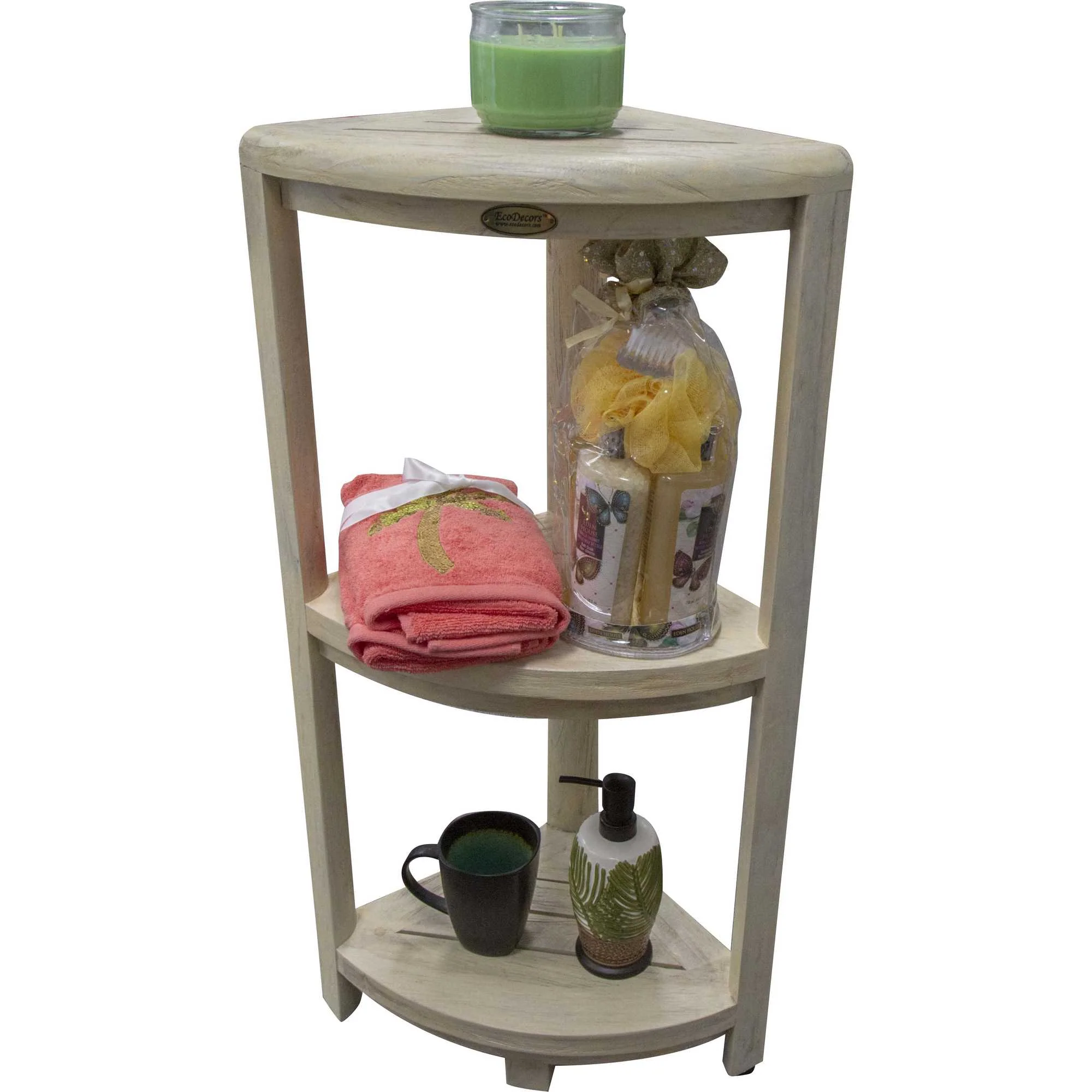 Teak Three Tier Corner Shower Shelf in White Finish By Homeroots - Image 2