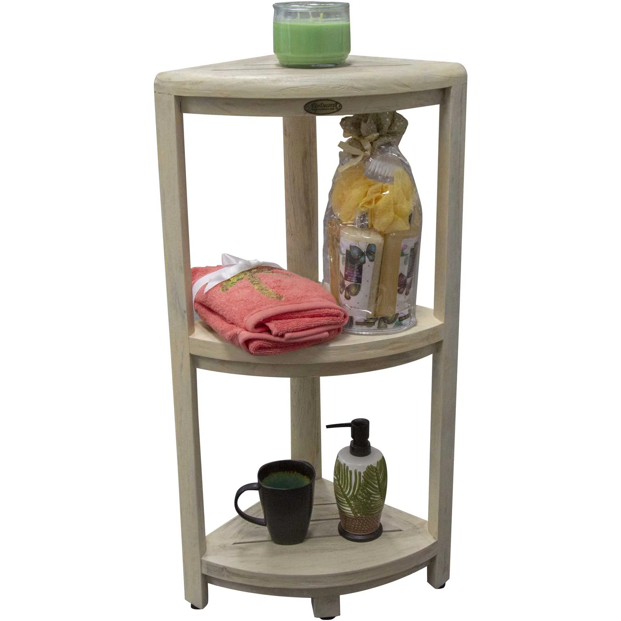 Teak Three Tier Corner Shower Shelf in White Finish By Homeroots - Image 3