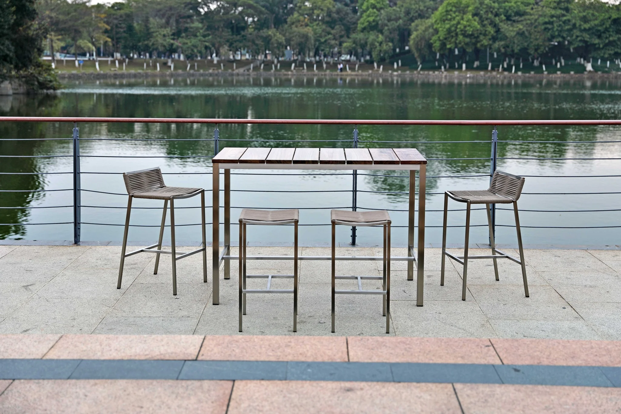 Teak Wood & Stainless Steel Bar Table By Homeroots - Image 4