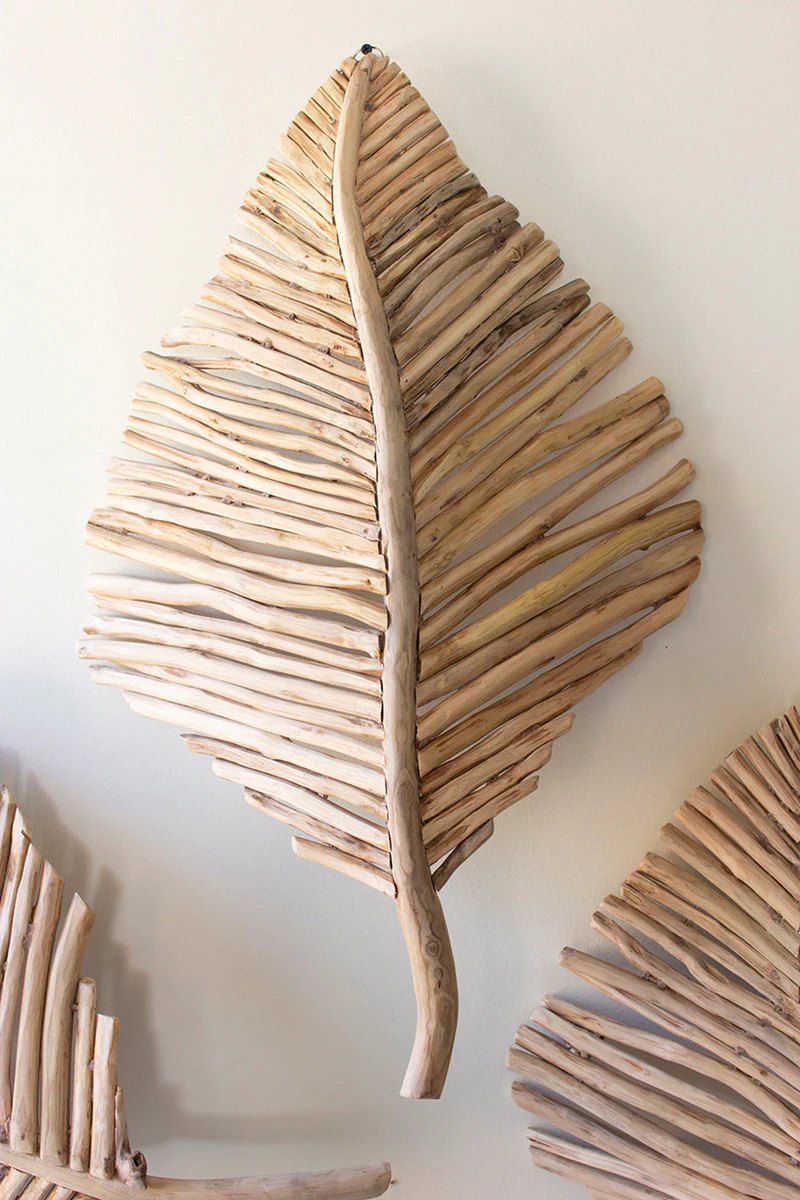 Teakwood Leaves Wall Art Set Of 3 By Kalalou - Image 2