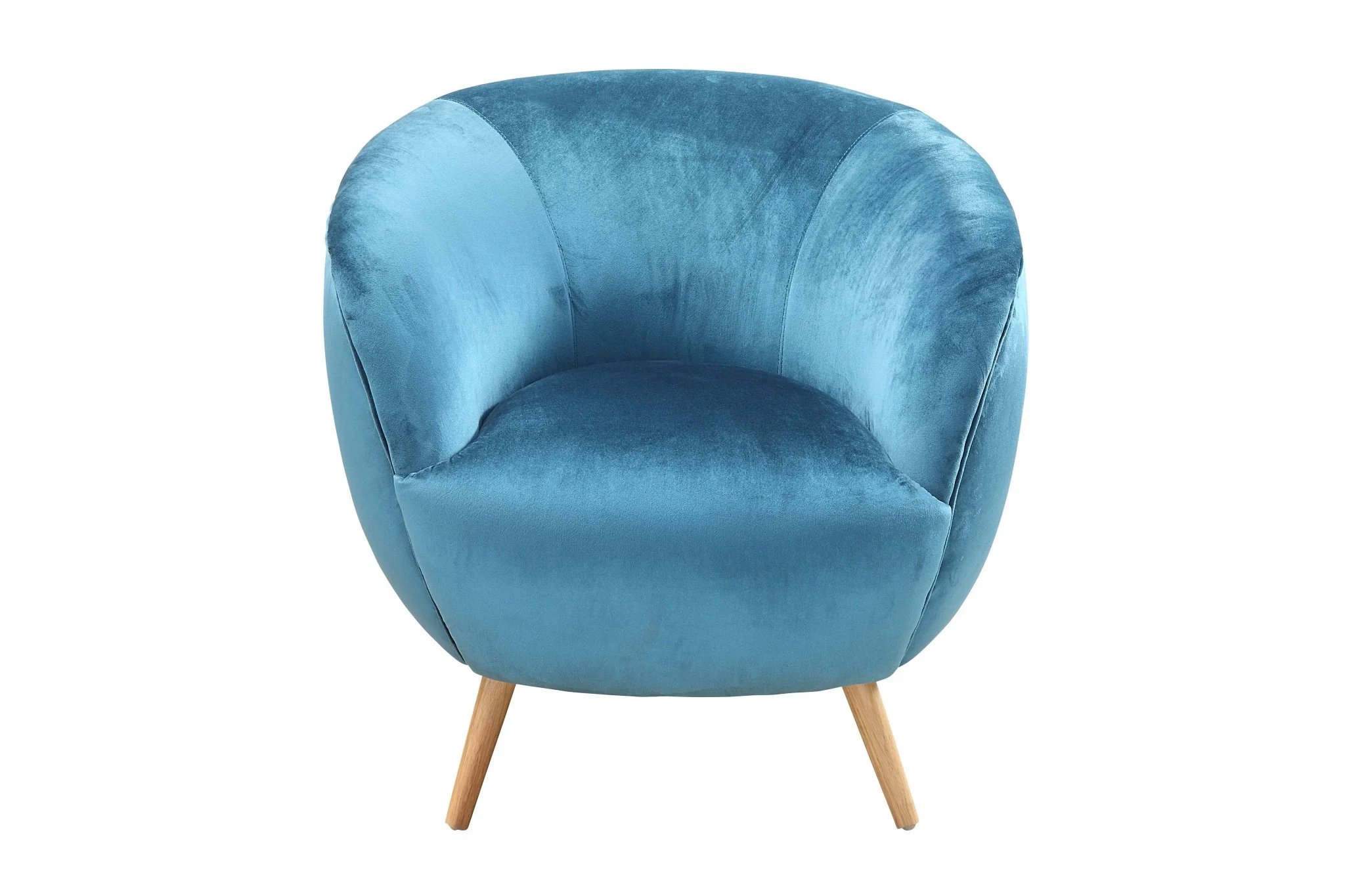 Teal Velvet Armed Accent Chair with Natural Finish Wood legs By Homeroots - Image 2
