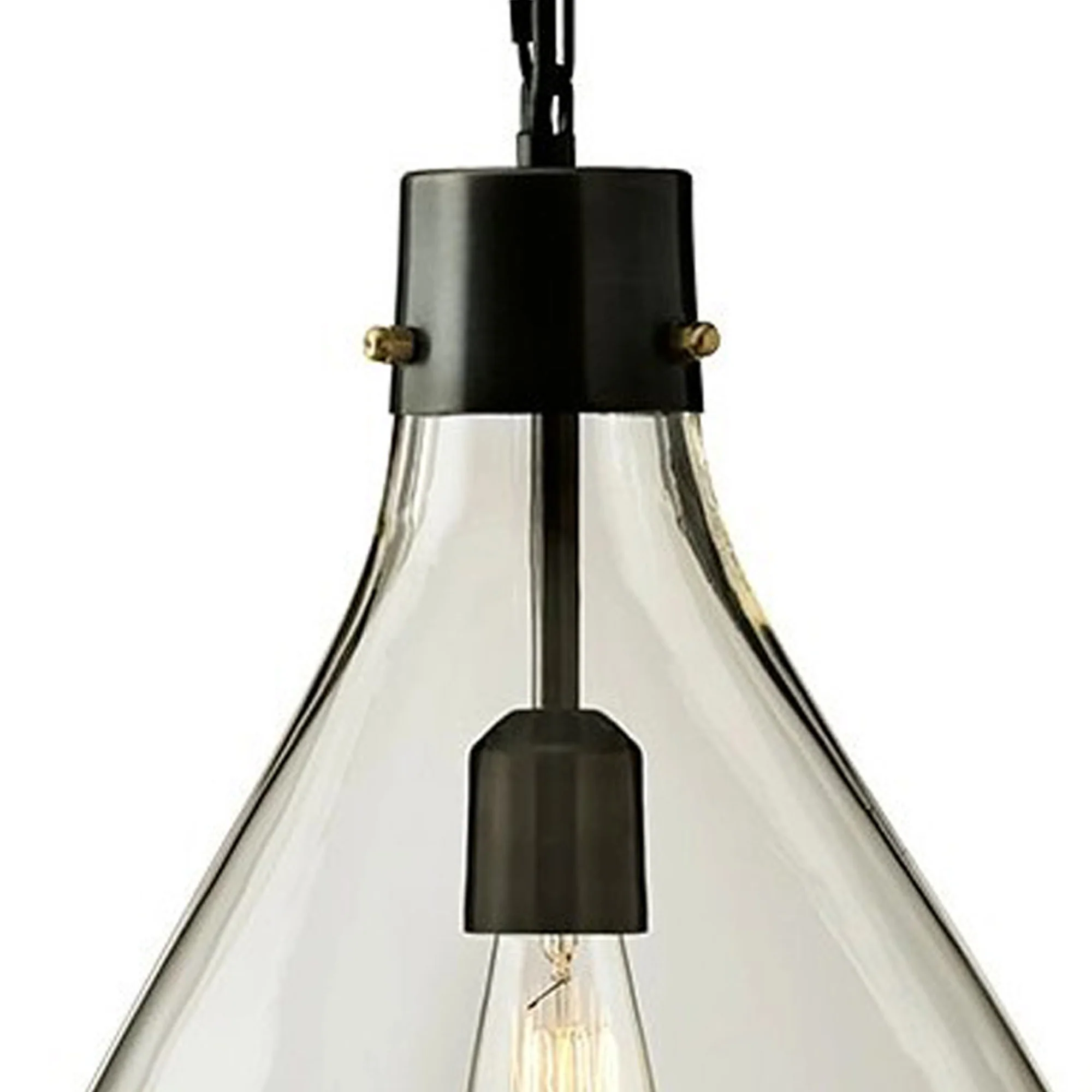 Teardrop Glass Pendant Lighting with Metal Chain, Clear and Black By Benzara - Image 2