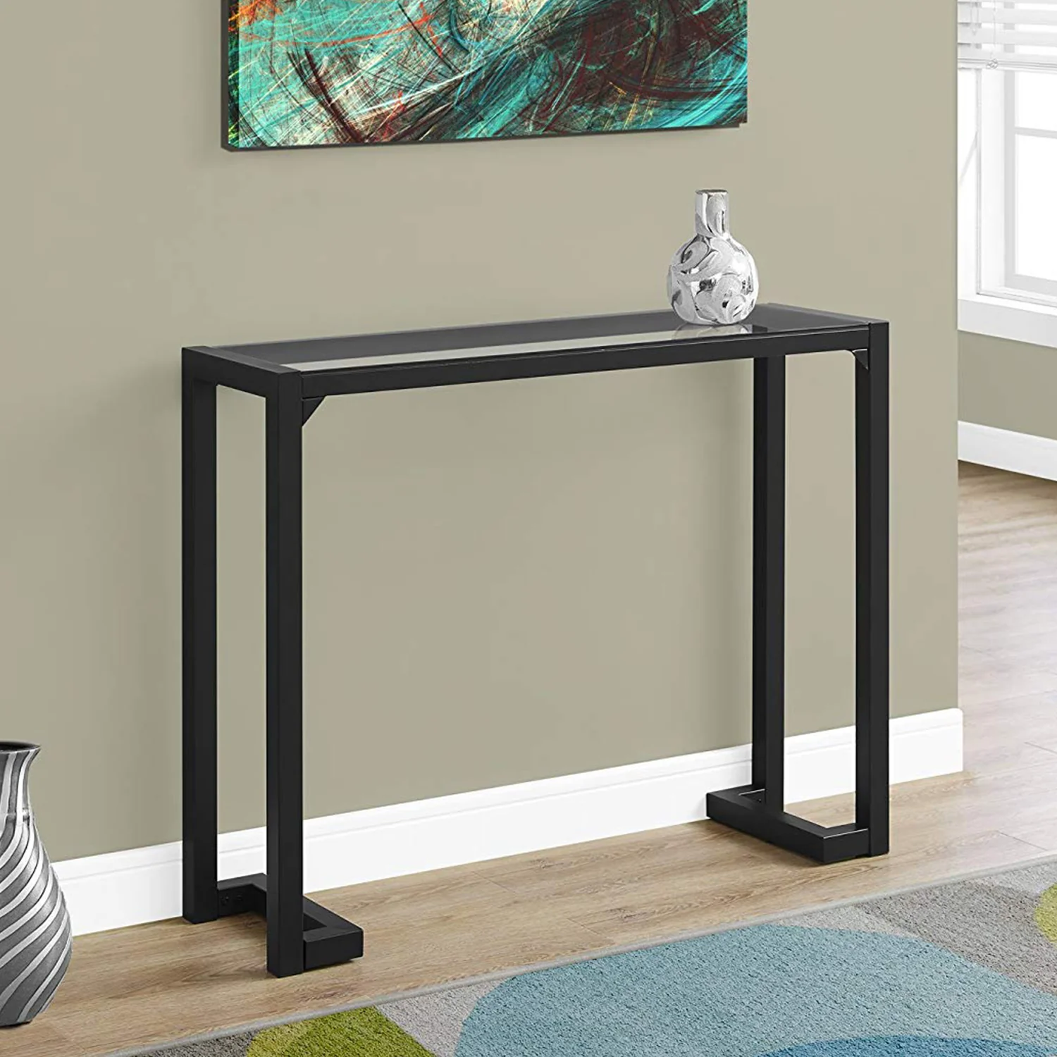 Tempered and Black Metal Accent Table By Homeroots - Image 5