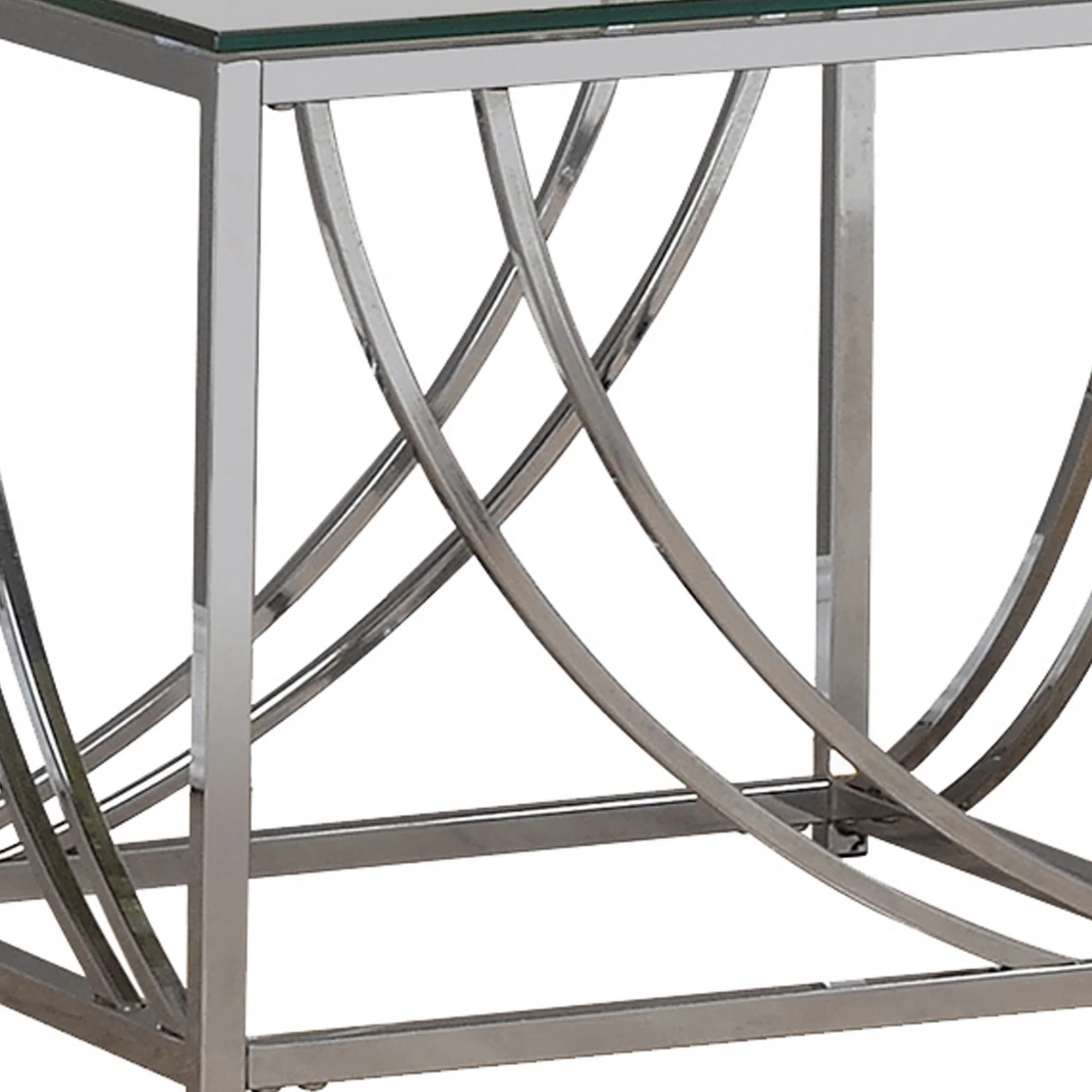 Tempered Glass Top End Table With Metal Tubular Legs, Chrome And Clear By Benzara - Image 3