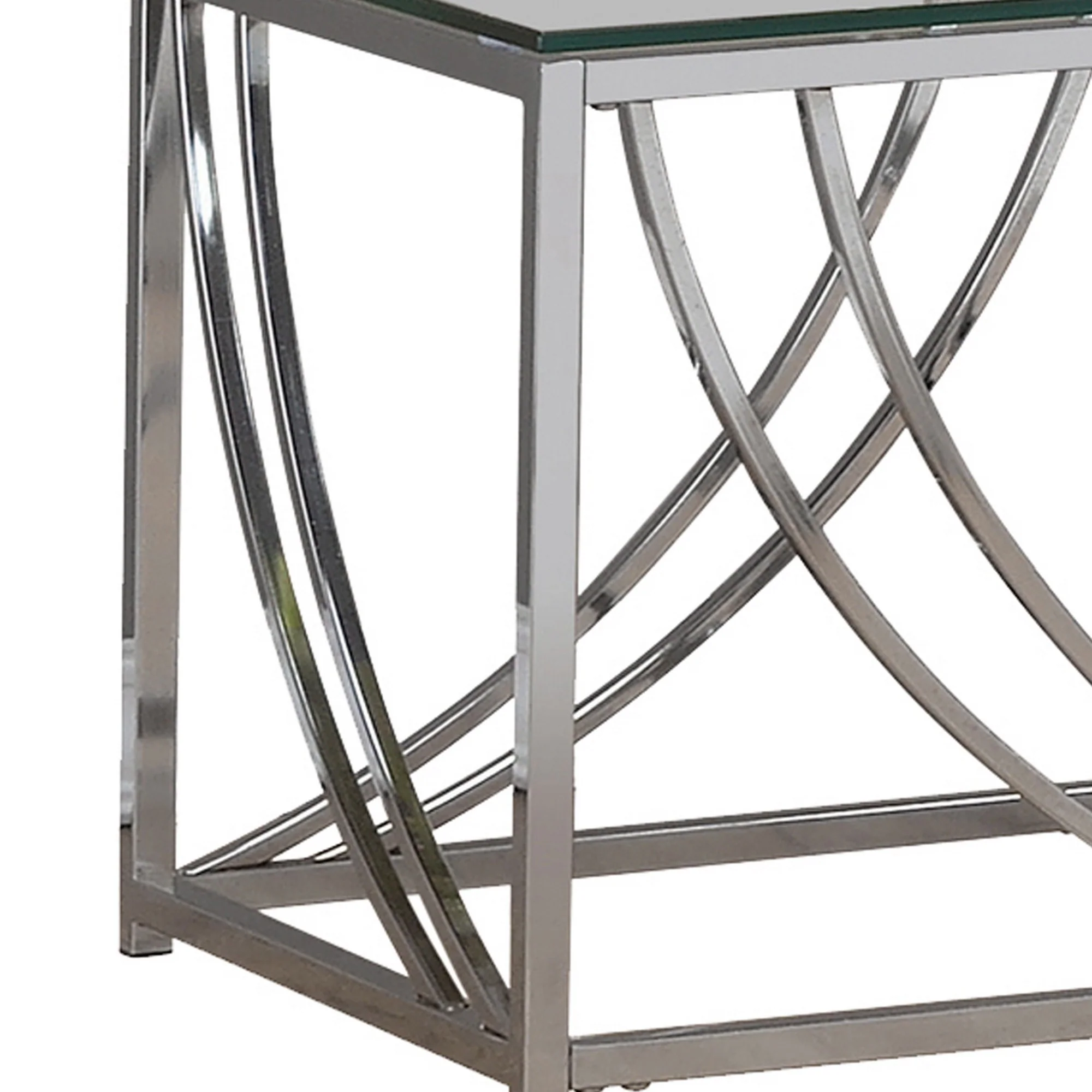 Tempered Glass Top End Table With Metal Tubular Legs, Chrome And Clear By Benzara - Image 4