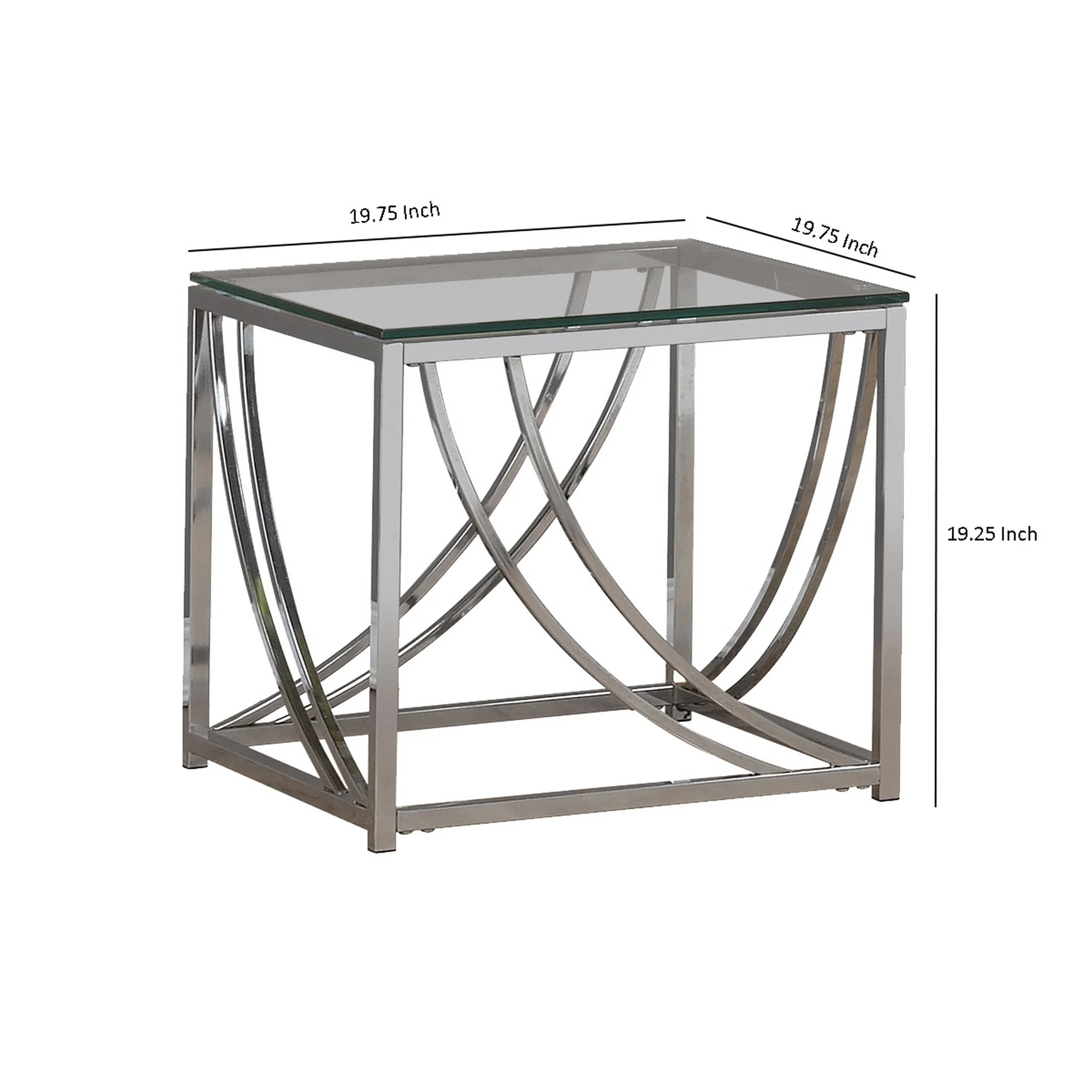Tempered Glass Top End Table With Metal Tubular Legs, Chrome And Clear By Benzara - Image 5