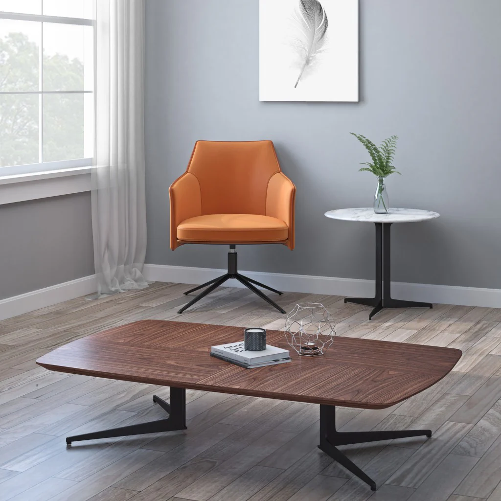 Terra Cotta Faux Leather Swivel Accent Chair By Homeroots - Image 6