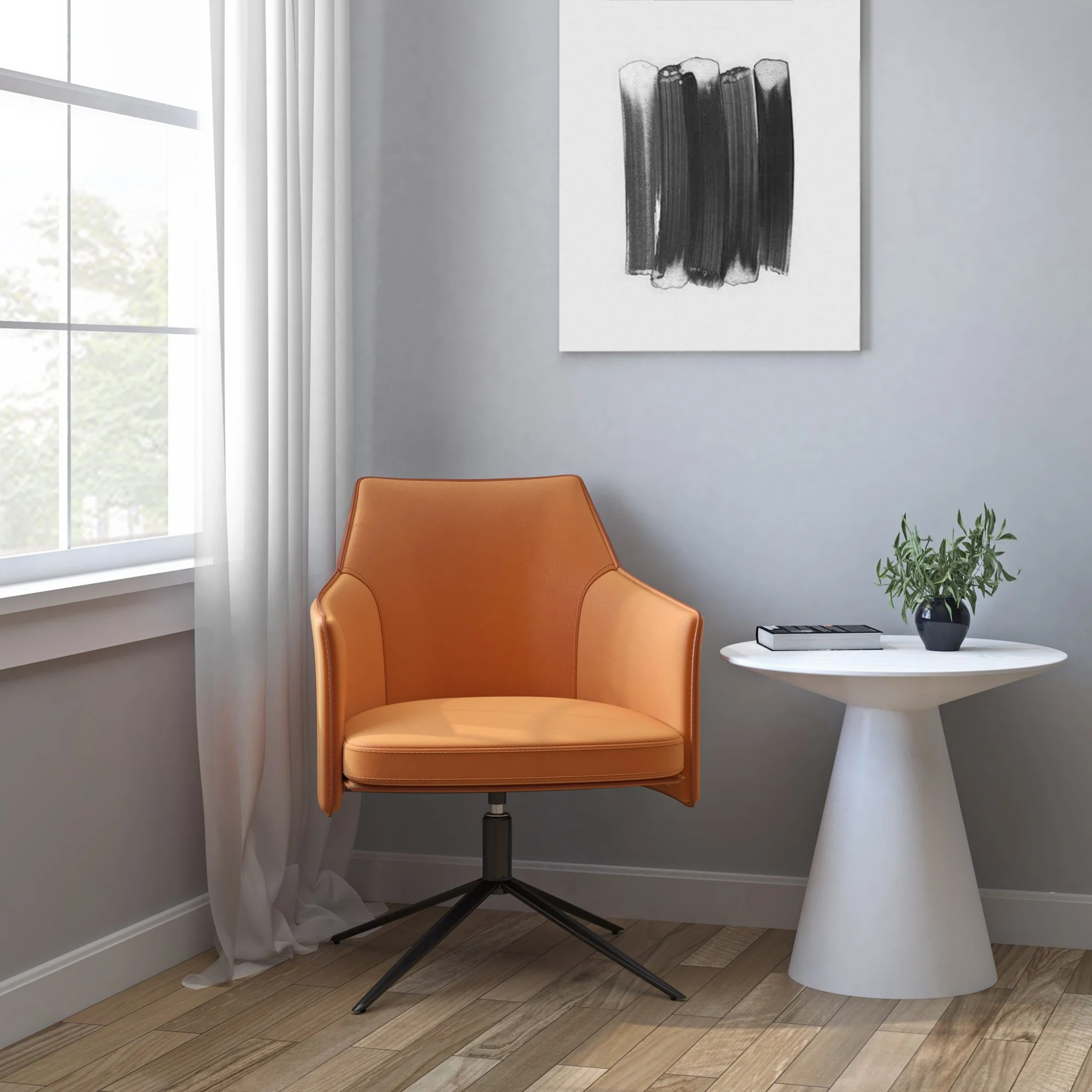Terra Cotta Faux Leather Swivel Accent Chair By Homeroots - Image 7