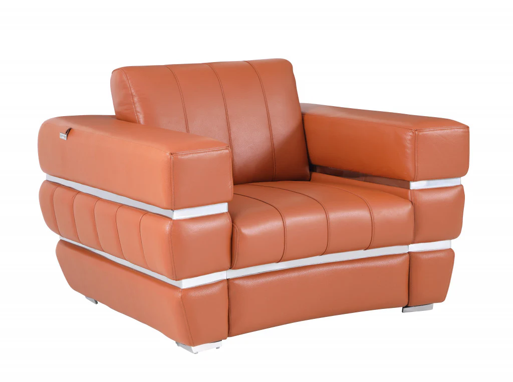 Terra Cotta Stripe Top Grade Italian Leather Chair By Homeroots - Image 2
