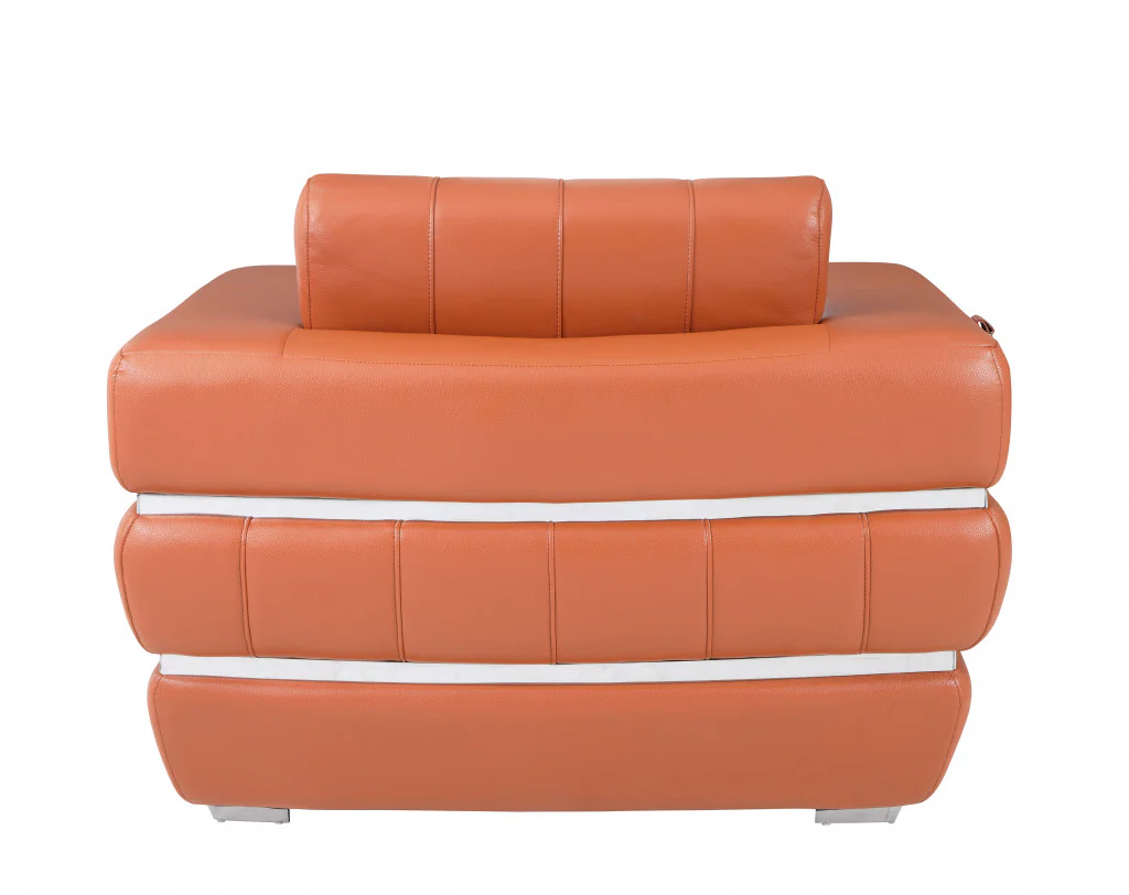 Terra Cotta Stripe Top Grade Italian Leather Chair By Homeroots - Image 3