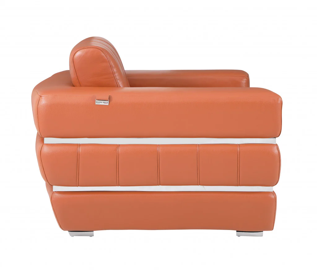 Terra Cotta Stripe Top Grade Italian Leather Chair By Homeroots - Image 4
