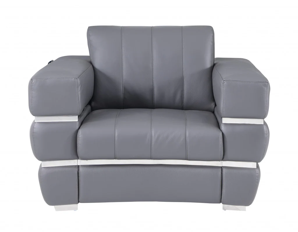 Terra Cotta Stripe Top Grade Italian Leather Chair By Homeroots - Image 6