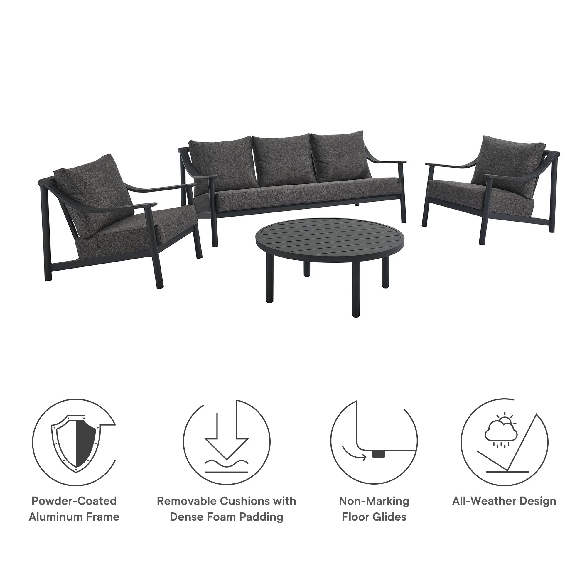 Terrace 4-Piece Outdoor Patio Aluminum Furniture Set by Modway - Image 4